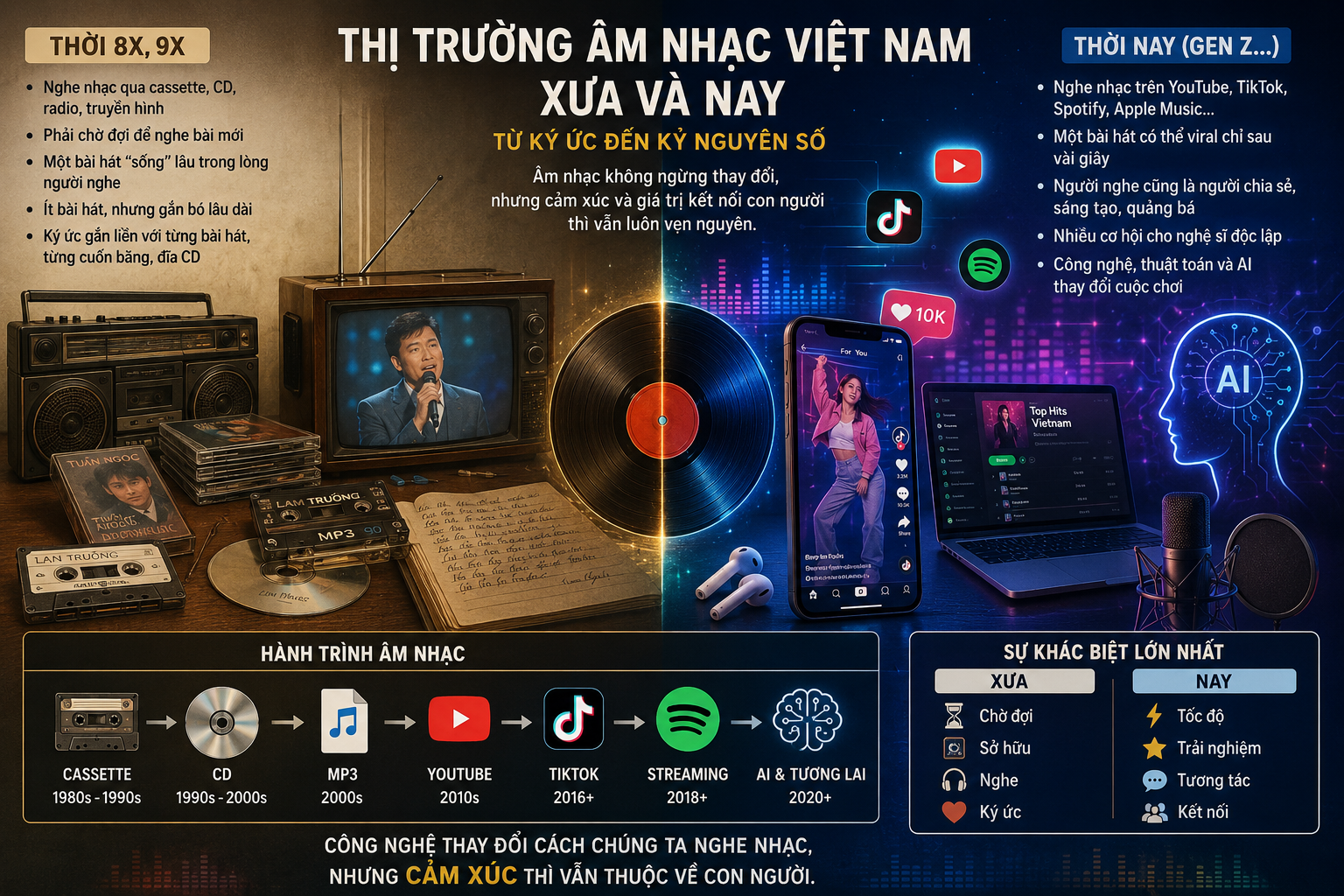 THỊ TRƯỜNG ÂM NHẠC VIỆT NAM: TỪ BĂNG CASSETTE, ĐĨA CD ĐẾN KỶ NGUYÊN TIKTOK VÀ AI